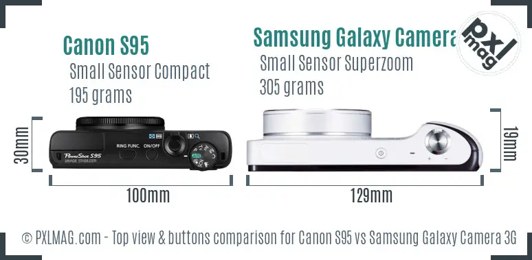 Canon S95 vs Samsung Galaxy Camera 3G top view buttons comparison Canon S95 vs Samsung Galaxy Camera 3G top view buttons comparison