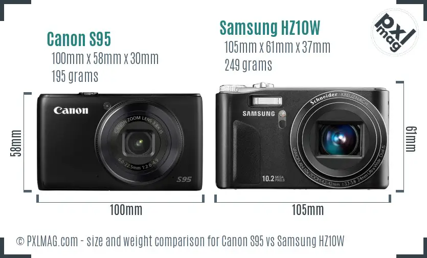 Canon S95 vs Samsung HZ10W size comparison Canon S95 vs Samsung HZ10W size comparison