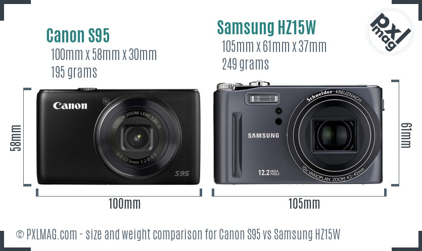 Canon S95 vs Samsung HZ15W size comparison Canon S95 vs Samsung HZ15W size comparison