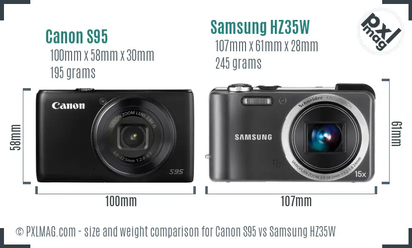 Canon S95 vs Samsung HZ35W size comparison