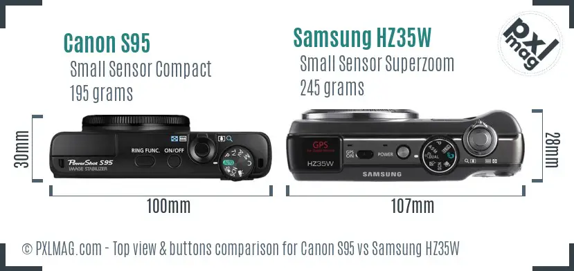 Canon S95 vs Samsung HZ35W top view buttons comparison