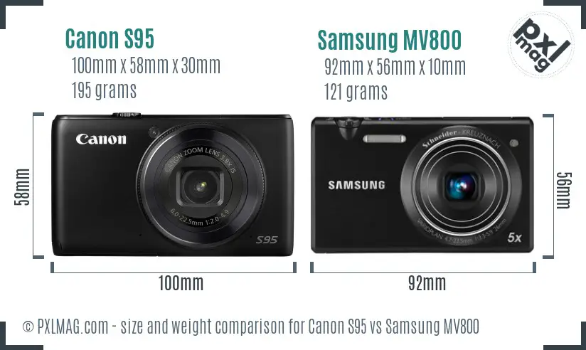 Canon S95 vs Samsung MV800 size comparison