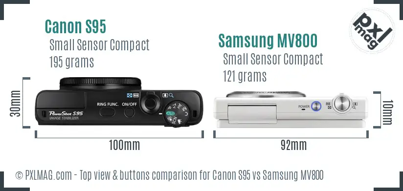 Canon S95 vs Samsung MV800 top view buttons comparison