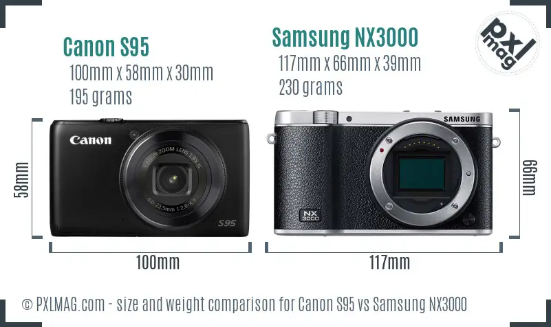 Canon S95 vs Samsung NX3000 size comparison Canon S95 vs Samsung NX3000 size comparison
