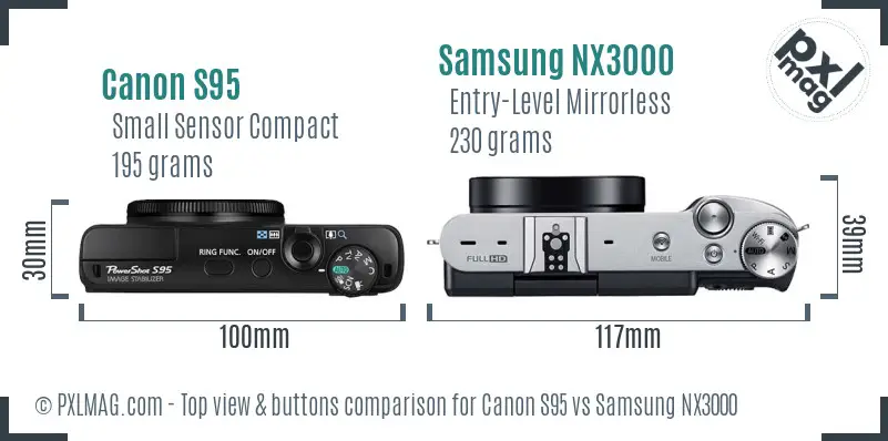 Canon S95 vs Samsung NX3000 top view buttons comparison