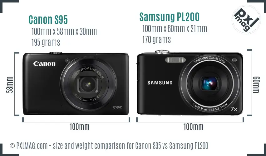 Canon S95 vs Samsung PL200 size comparison