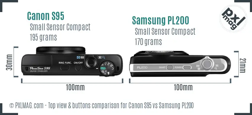 Canon S95 vs Samsung PL200 top view buttons comparison