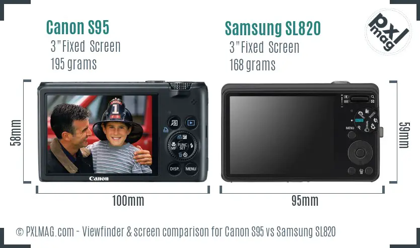 Canon S95 vs Samsung SL820 Screen and Viewfinder comparison