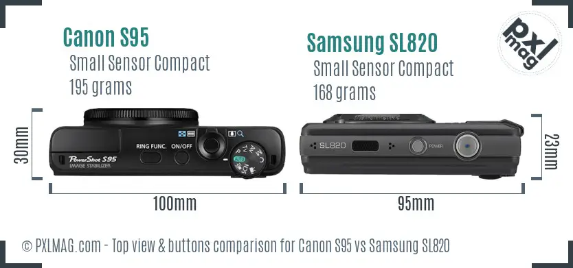 Canon S95 vs Samsung SL820 top view buttons comparison