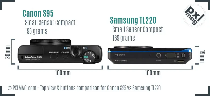 Canon S95 vs Samsung TL220 top view buttons comparison