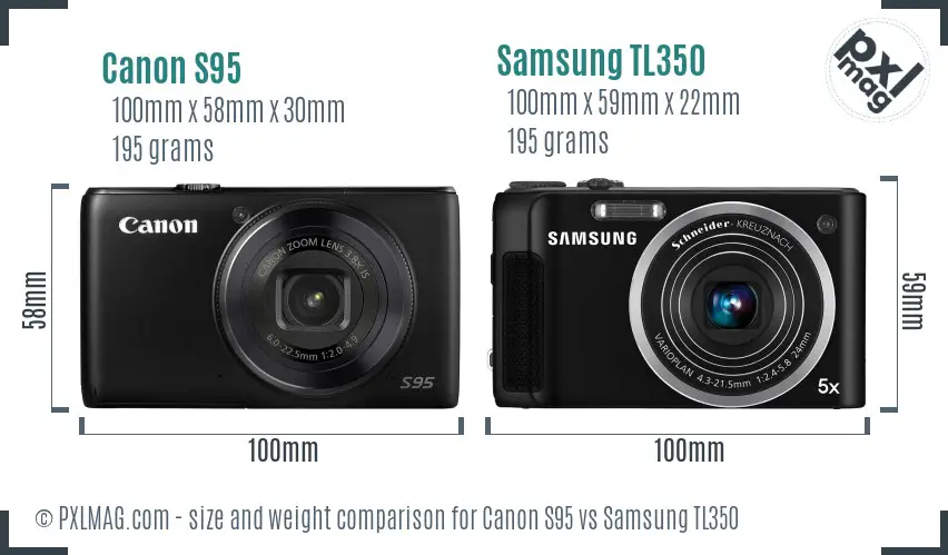 Canon S95 vs Samsung TL350 size comparison Canon S95 vs Samsung TL350 size comparison