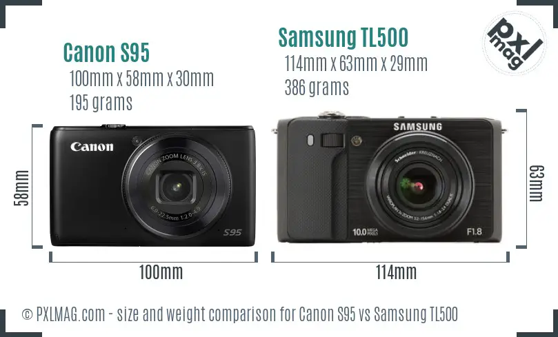 Canon S95 vs Samsung TL500 size comparison