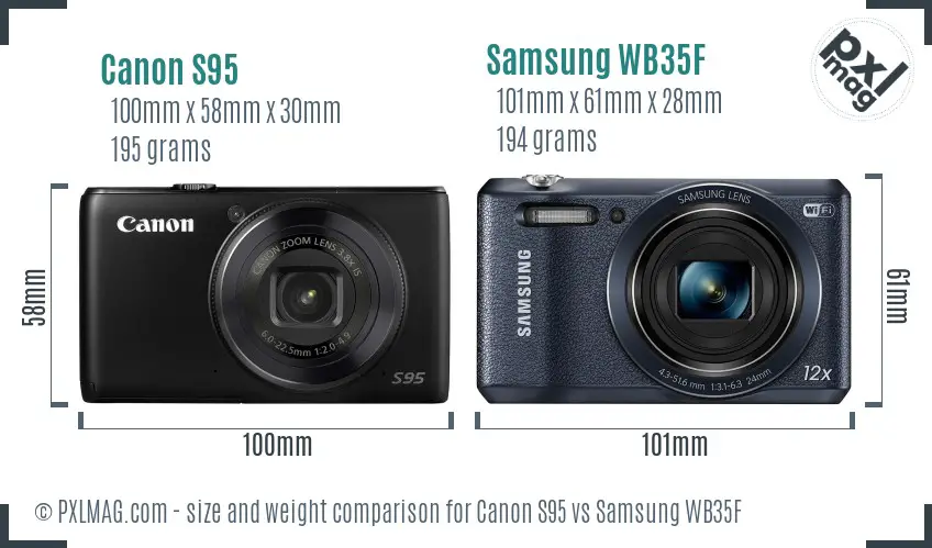 Canon S95 vs Samsung WB35F size comparison
