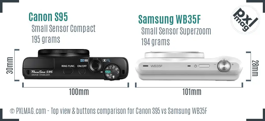 Canon S95 vs Samsung WB35F top view buttons comparison