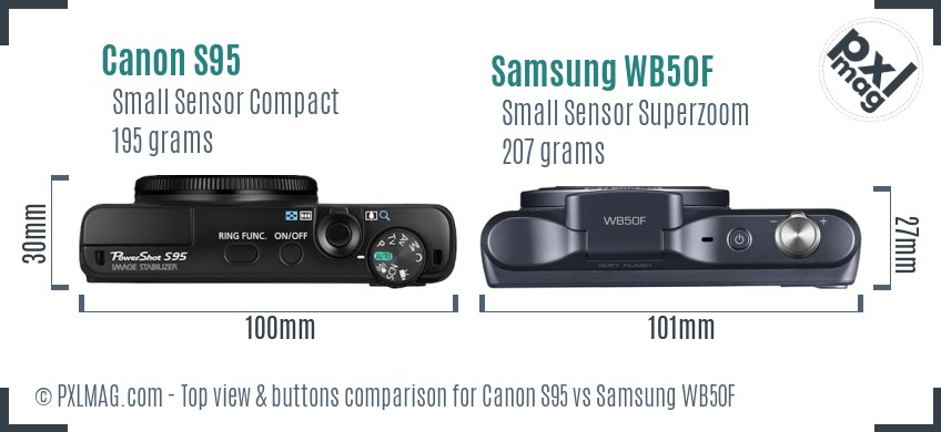 Canon S95 vs Samsung WB50F top view buttons comparison