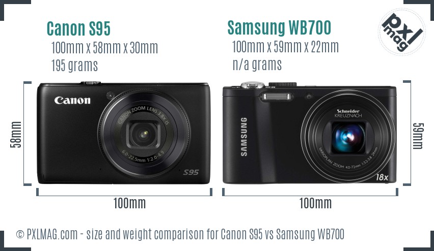 Canon S95 vs Samsung WB700 size comparison