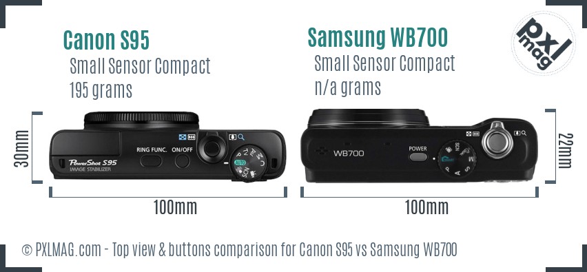 Canon S95 vs Samsung WB700 top view buttons comparison
