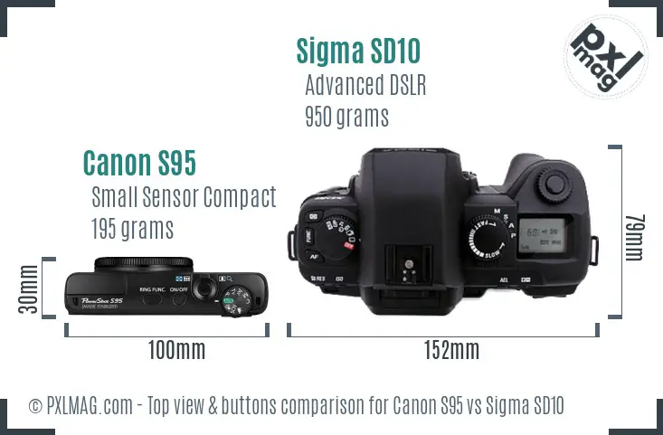 Canon S95 vs Sigma SD10 top view buttons comparison Canon S95 vs Sigma SD10 top view buttons comparison