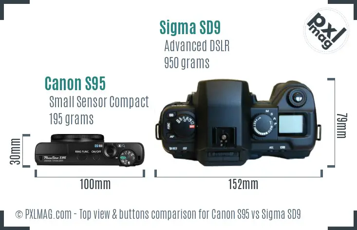 Canon S95 vs Sigma SD9 top view buttons comparison