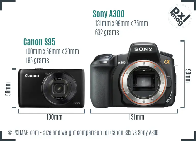 Canon S95 vs Sony A300 size comparison Canon S95 vs Sony A300 size comparison