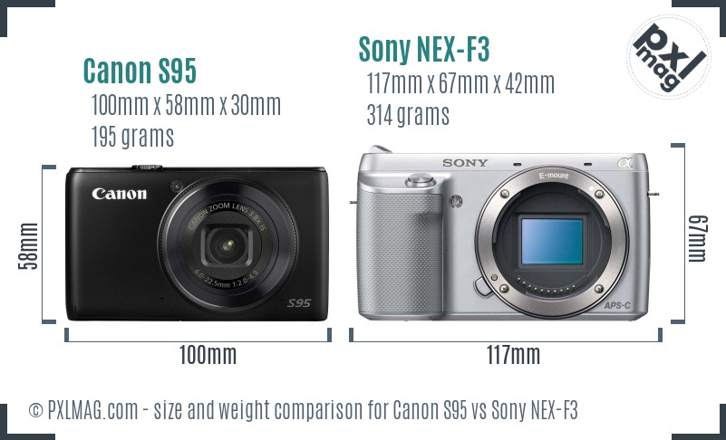Canon S95 vs Sony NEX-F3 size comparison