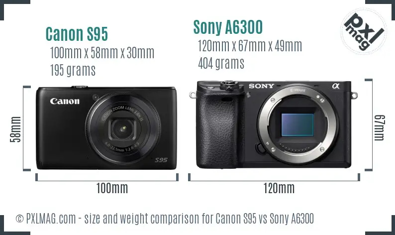 Canon S95 vs Sony A6300 size comparison Canon S95 vs Sony A6300 size comparison