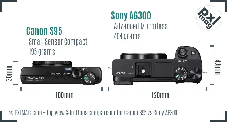 Canon S95 vs Sony A6300 top view buttons comparison Canon S95 vs Sony A6300 top view buttons comparison