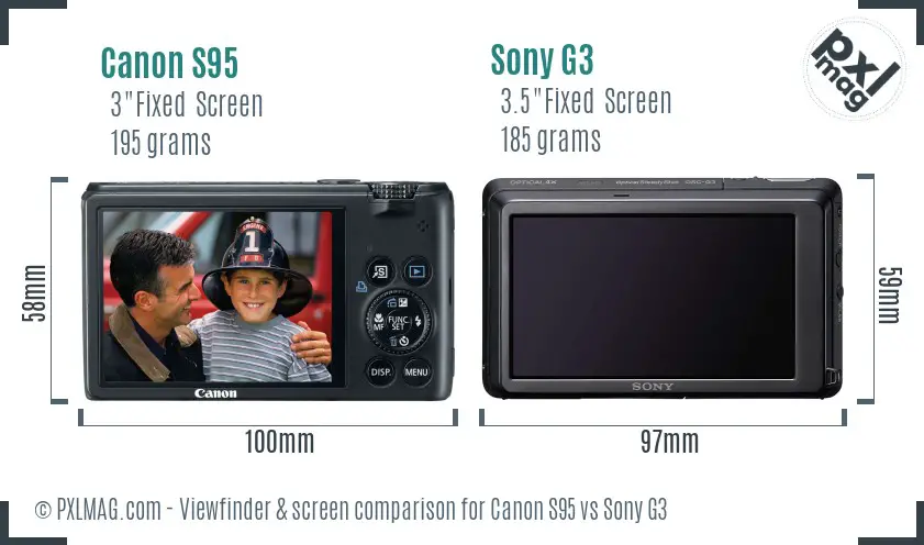 Canon S95 vs Sony G3 Screen and Viewfinder comparison Canon S95 vs Sony G3 Screen and Viewfinder comparison