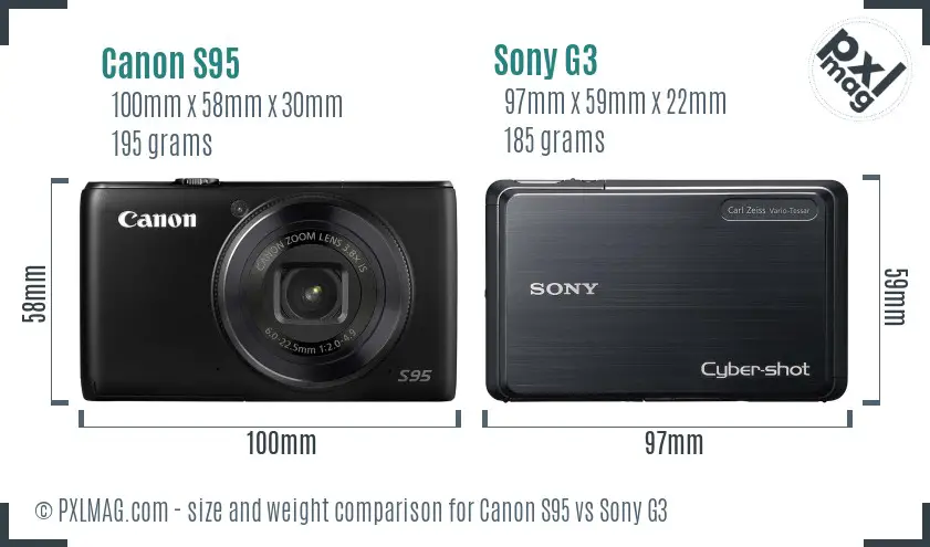 Canon S95 vs Sony G3 size comparison Canon S95 vs Sony G3 size comparison