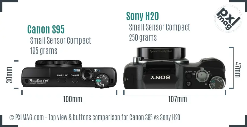 Canon S95 vs Sony H20 top view buttons comparison