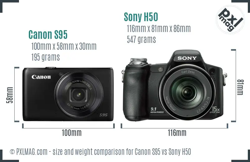 Canon S95 vs Sony H50 size comparison