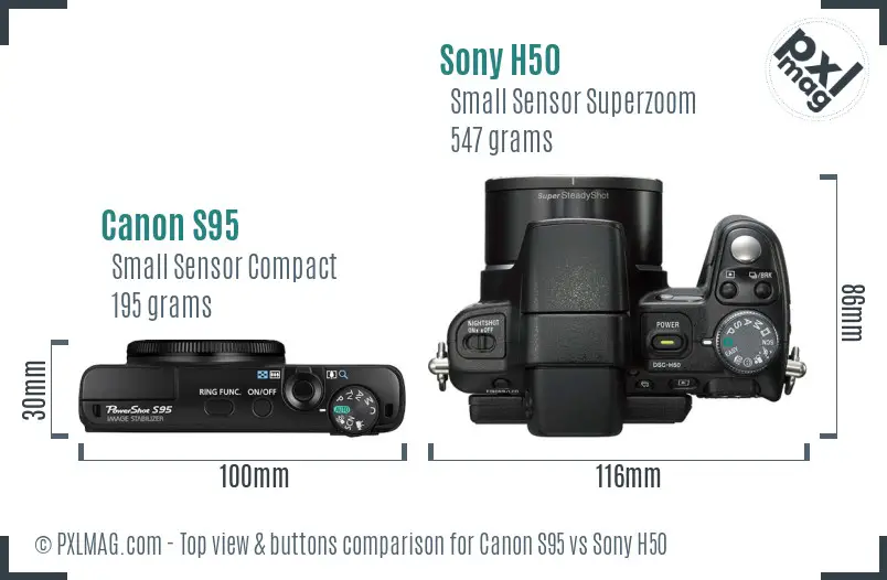 Canon S95 vs Sony H50 top view buttons comparison