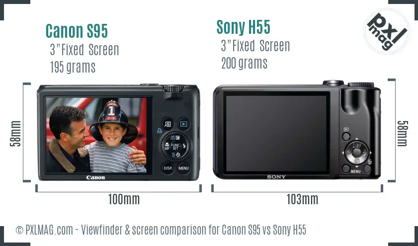 Canon S95 vs Sony H55 Screen and Viewfinder comparison