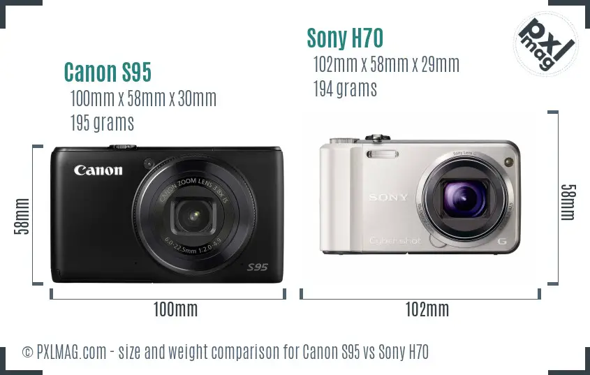 Canon S95 vs Sony H70 size comparison