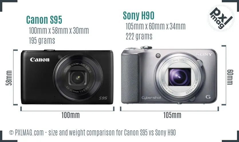 Canon S95 vs Sony H90 size comparison