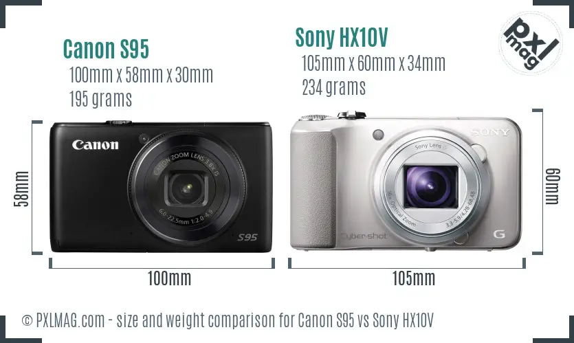 Canon S95 vs Sony HX10V size comparison