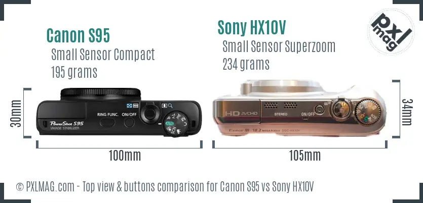 Canon S95 vs Sony HX10V top view buttons comparison