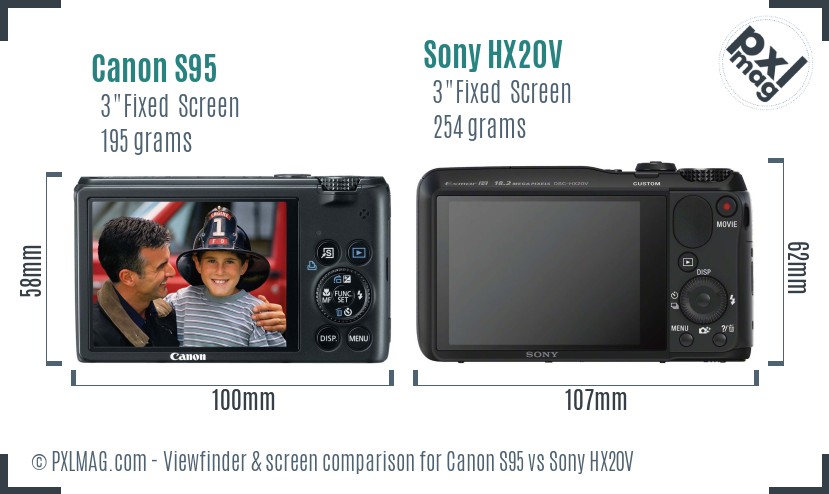 Canon S95 vs Sony HX20V Screen and Viewfinder comparison