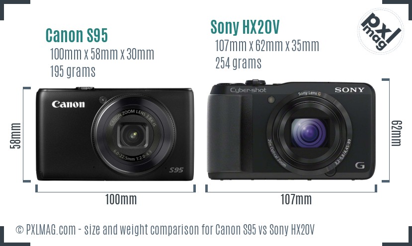 Canon S95 vs Sony HX20V size comparison