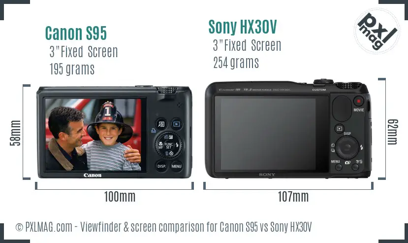 Canon S95 vs Sony HX30V Screen and Viewfinder comparison