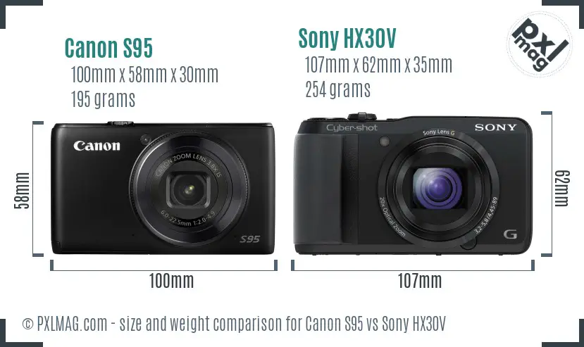 Canon S95 vs Sony HX30V size comparison