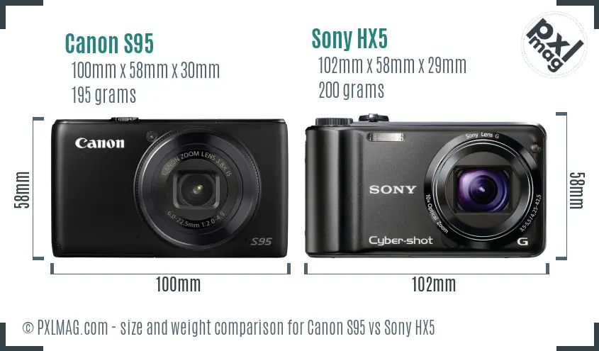 Canon S95 vs Sony HX5 size comparison