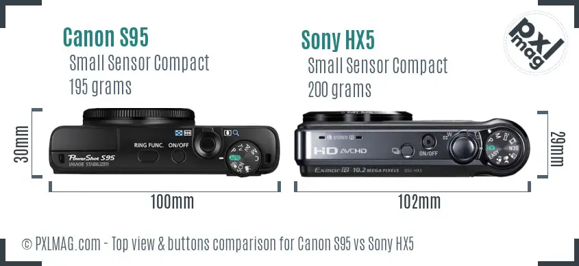 Canon S95 vs Sony HX5 top view buttons comparison