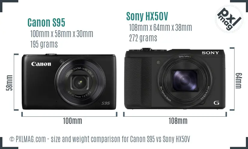 Canon S95 vs Sony HX50V size comparison