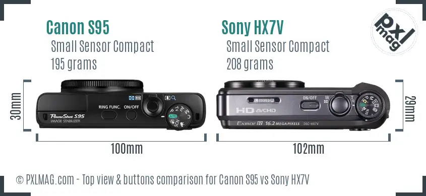 Canon S95 vs Sony HX7V top view buttons comparison