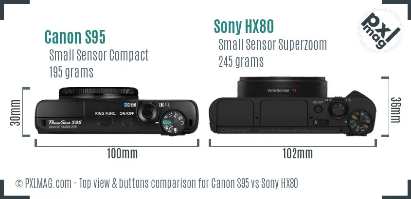 Canon S95 vs Sony HX80 top view buttons comparison