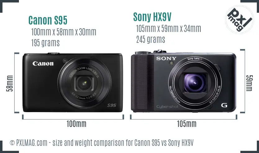 Canon S95 vs Sony HX9V size comparison