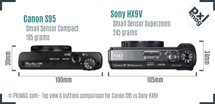 Canon S95 vs Sony HX9V top view buttons comparison