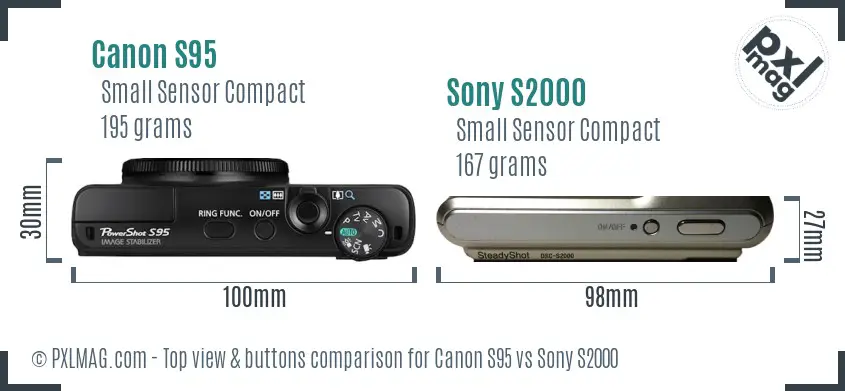 Canon S95 vs Sony S2000 top view buttons comparison Canon S95 vs Sony S2000 top view buttons comparison