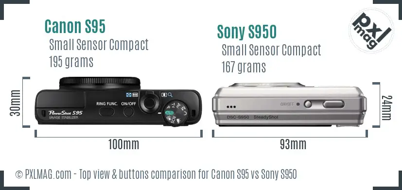 Canon S95 vs Sony S950 top view buttons comparison